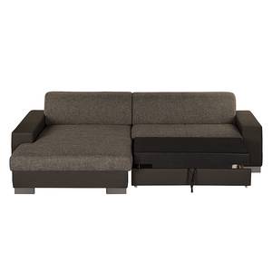 Ecksofa San Pedro Kunstleder / Strukturstoff - Dunkelbraun - Longchair davorstehend links