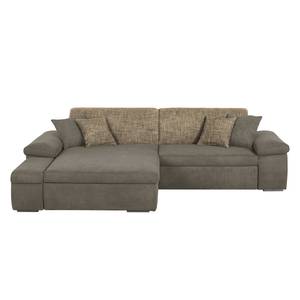 Ecksofa Sare Microfaser / Strukturstoff Mokka / Braun - Longchair davorstehend links - Bettkasten