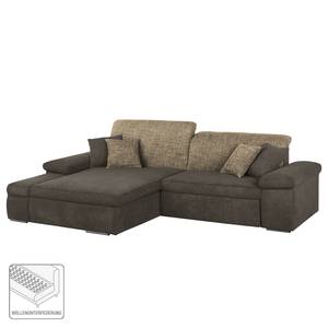 Ecksofa Sare Microfaser / Strukturstoff Dunkelbraun / Braun - Longchair davorstehend links - Keine Funktion