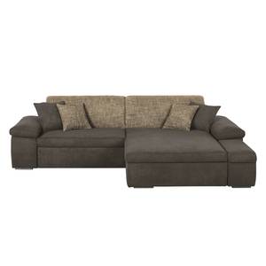 Ecksofa Sare Microfaser / Strukturstoff Dunkelbraun / Braun - Longchair davorstehend rechts - Bettkasten