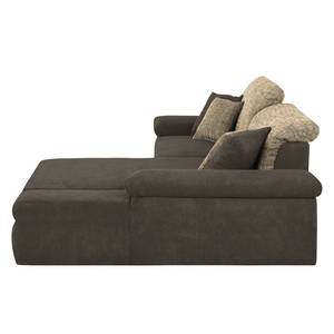 Ecksofa Sare Microfaser / Strukturstoff Dunkelbraun / Braun - Longchair davorstehend rechts - Bettkasten