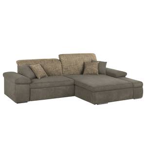 Ecksofa Sare Microfaser / Strukturstoff Mokka / Braun - Longchair davorstehend rechts - Bettkasten