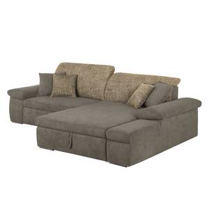 Ecksofa Sare Microfaser / Strukturstoff Mokka / Braun - Longchair davorstehend rechts - Bettkasten