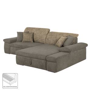 Ecksofa Sare Microfaser / Strukturstoff Mokka / Braun - Longchair davorstehend rechts - Bettkasten