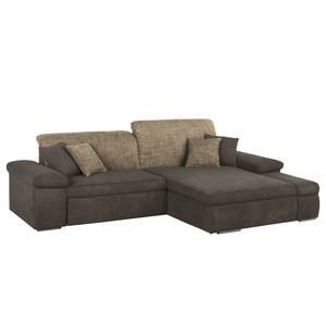 Ecksofa Sare Microfaser / Strukturstoff Dunkelbraun / Braun - Longchair davorstehend rechts - Keine Funktion