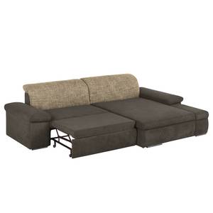 Ecksofa Sare Microfaser / Strukturstoff Dunkelbraun / Braun - Longchair davorstehend rechts - Keine Funktion