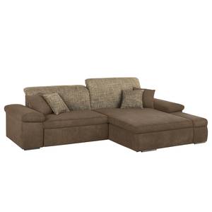 Ecksofa Sare Microfaser / Strukturstoff Braun / Kaffeebraun - Longchair davorstehend rechts - Keine Funktion