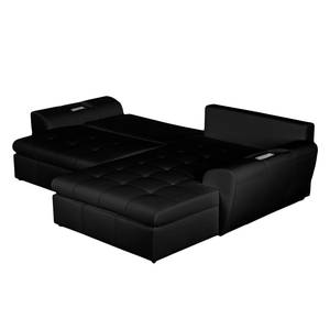 Ecksofa Seward II (mit Schlaffunktion) Kunstleder - Schwarz - Longchair davorstehend rechts