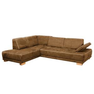 Ecksofa Seymoure Microfaser Mittelbraun - Longchair davorstehend links - Armlehne verstellbar