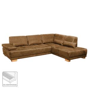 Ecksofa Seymoure Microfaser Mittelbraun - Longchair davorstehend rechts - Armlehne verstellbar