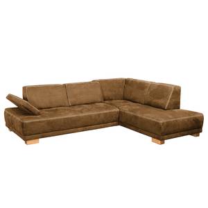 Ecksofa Seymoure Microfaser Mittelbraun - Longchair davorstehend rechts - Armlehne verstellbar