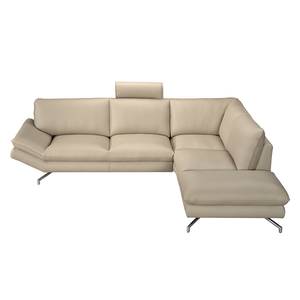 Hoekbank Sharon echt leer - Beige - Longchair vooraanzicht rechts - Met hoofdsteun