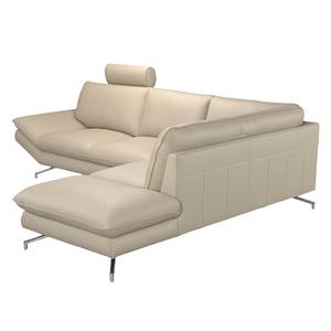 Ecksofa Sharon Echtleder Echtleder - Beige - Longchair davorstehend rechts - Mit Kopfstütze