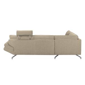 Ecksofa Sharon Webstoff Beige - Ottomane davorstehend links - Mit 2 Kopfstützen