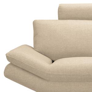 Hoekbank Sharon beige geweven stof - longchair vooraanzicht rechts - met 2 hoofdsteunen