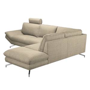 Hoekbank Sharon beige geweven stof - longchair vooraanzicht rechts - met 2 hoofdsteunen