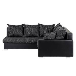 Canapé d'angle Sibenik Imitation cuir / Tissu structuré - Noir / Gris - Méridienne courte à gauche (vue de face) - Sans repose-pieds