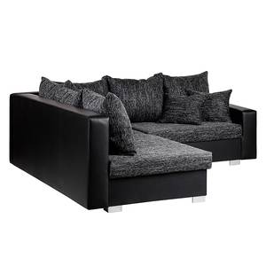 Ecksofa Sibenik Kunstleder / Strukturstoff Schwarz / Grau - Longchair davorstehend links - Ohne Hocker