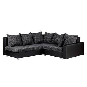 Ecksofa Sibenik Kunstleder / Strukturstoff Schwarz / Grau - Longchair davorstehend links - Ohne Hocker