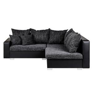 Ecksofa Sibenik Kunstleder / Strukturstoff Schwarz / Grau - Longchair davorstehend rechts - Ohne Hocker