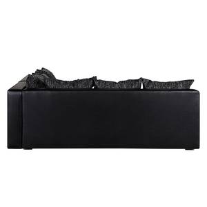 Ecksofa Sibenik Kunstleder / Strukturstoff Schwarz / Grau - Longchair davorstehend links - Mit Hocker