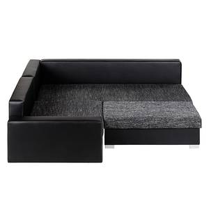 Canapé d'angle Sibenik Imitation cuir / Tissu structuré - Noir / Gris - Méridienne courte à droite (vue de face) - Avec repose-pieds