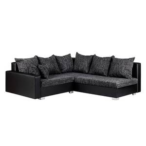 Canapé d'angle Sibenik Imitation cuir / Tissu structuré - Noir / Gris - Méridienne courte à droite (vue de face) - Avec repose-pieds