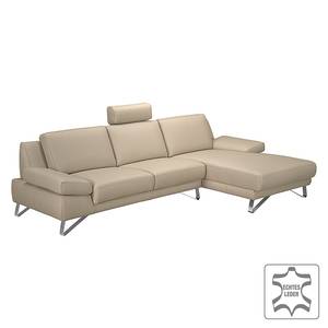 Ecksofa Silvano Echtleder Beige - Longchair davorstehend rechts - Mit 1 Kopfstütze