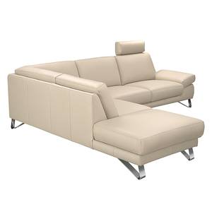 Hoekbank Silvano beige echt leer - longchair vooraanzicht links - met 1 hoofdsteun - Met hoofdsteun