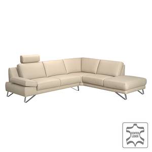 Hoekbank Silvano beige echt leer - longchair vooraanzicht rechts - met 1 hoofdsteun