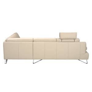 Ecksofa Silvano Echtleder Beige - Ottomane davorstehend rechts Mit 1 Kopfstütze