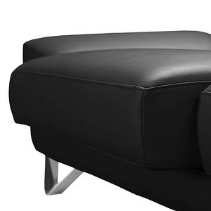 Canapé d'angle Silvano Cuir véritable noir - Méridienne à droite (vue de face) - Avec appui-tête