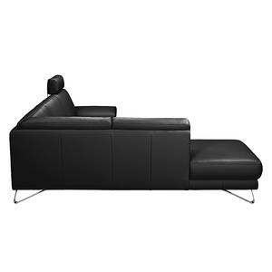 Canapé d'angle Silvano Cuir véritable noir - Méridienne à gauche (vue de face) - Avec appui-tête