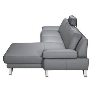 Canapé d'angle Silvano Imitation cuir gris - Méridienne à droite (vue de face) Avec 1 appui-tête