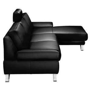 Canapé d'angle Silvano Imitation cuir noir - Méridienne à droite (vue de face) Avec 1 appui-tête