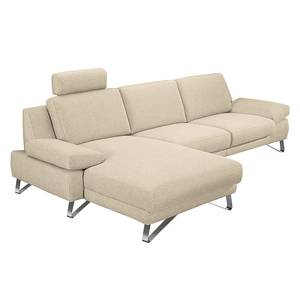 Ecksofa Silvano Webstoff Beige - Longchair davorstehend links - mit 1 Kopfstütze