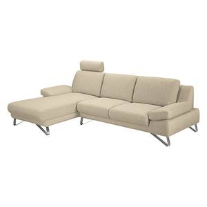 Ecksofa Silvano Webstoff Beige - Longchair davorstehend links Mit 1 Kopfstütze