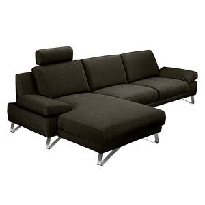 Ecksofa Silvano Webstoff Braun-Schwarz - Longchair davorstehend links - mit 1 Kopfstütze