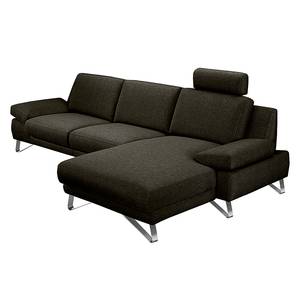 Ecksofa Silvano Webstoff Braun-Schwarz - Longchair davorstehend rechts - ohne Kopfstütze