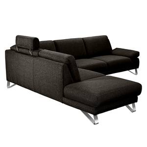 Ecksofa Silvano I Webstoff Webstoff - Braun / Schwarz - Longchair davorstehend links - Mit Kopfstütze