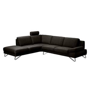 Ecksofa Silvano I Webstoff Webstoff - Braun / Schwarz - Longchair davorstehend links - Mit Kopfstütze