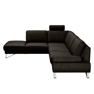 Ecksofa Silvano I Webstoff Webstoff - Braun / Schwarz - Longchair davorstehend links - Mit Kopfstütze