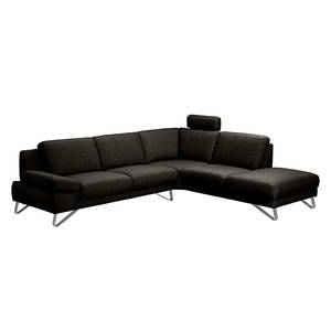 Ecksofa Silvano I Webstoff Webstoff - Braun / Schwarz - Longchair davorstehend rechts - Mit Kopfstütze