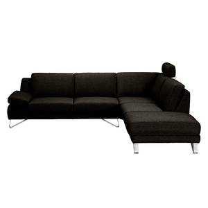 Ecksofa Silvano I Webstoff Webstoff - Braun / Schwarz - Longchair davorstehend rechts - Mit Kopfstütze