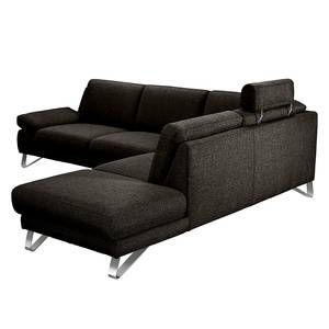 Ecksofa Silvano I Webstoff Webstoff - Braun / Schwarz - Longchair davorstehend rechts - Mit Kopfstütze