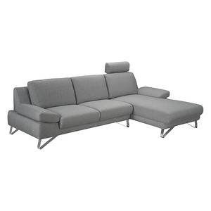 Ecksofa Silvano Webstoff Grau - Longchair davorstehend rechts Mit 1 Kopfstütze