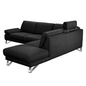 Ecksofa Silvano I Webstoff Webstoff - Schwarz - Longchair davorstehend rechts - Ohne Kopfstütze