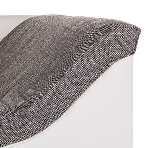 Canapé d'angle SitCom Imitation cuir / Tissu structuré - Blanc / Gris - Méridienne courte à gauche (vue de face)