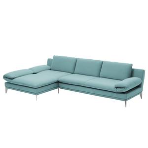 Ecksofa Smoky Bay Webstoff - Babyblau - Longchair davorstehend links - Armlehne verstellbar