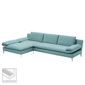 Ecksofa Smoky Bay Webstoff - Babyblau - Longchair davorstehend links - Armlehne verstellbar